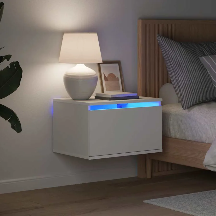 Table de chevet murale avec lumières LED blanc