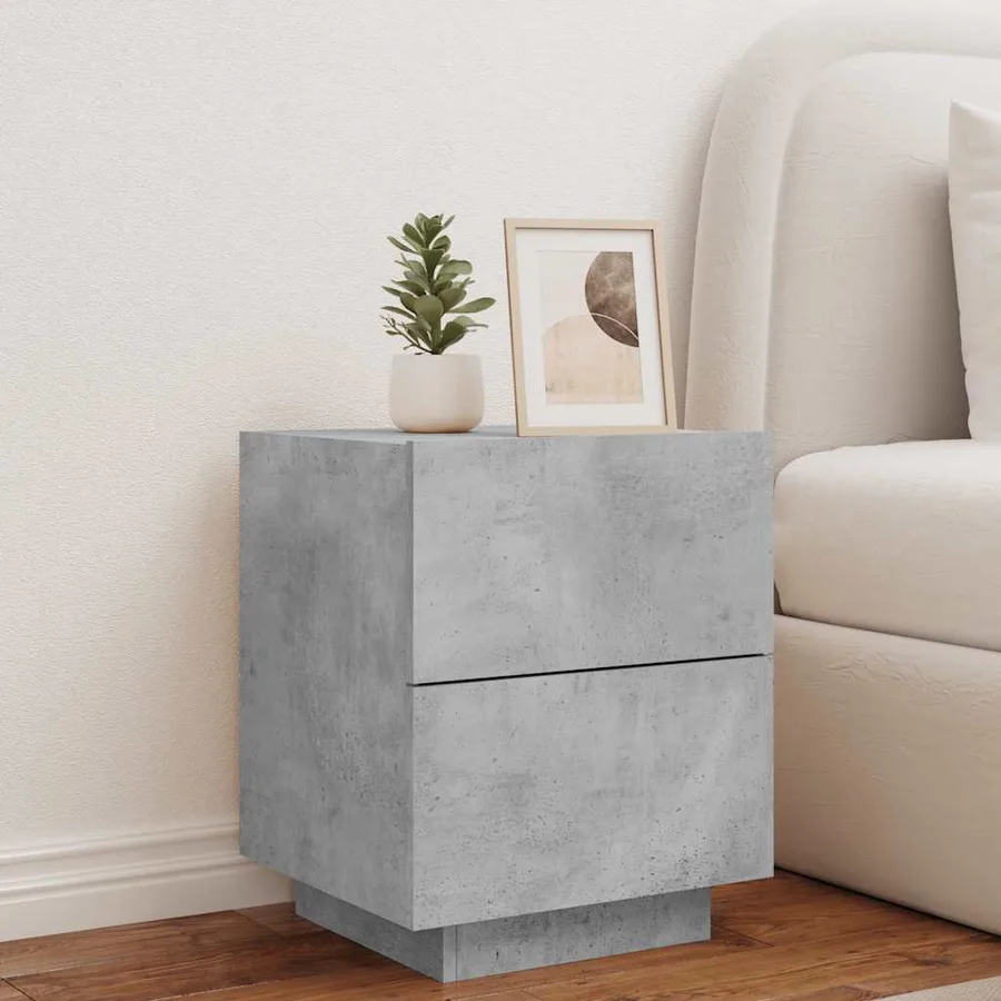 Armoire de chevet et lumières LED gris béton bois d'ingénierie - 4