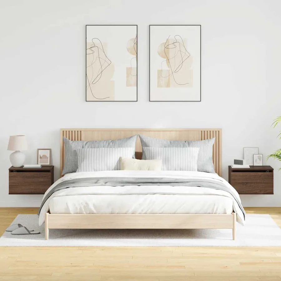Tables de chevet murales avec lumières LED 2 pcs chêne marron - 5
