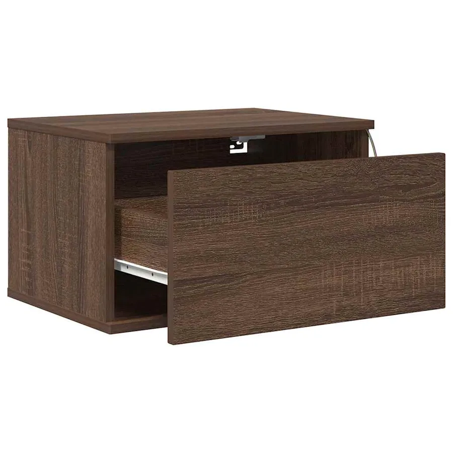 Tables de chevet murales avec lumières LED 2 pcs chêne marron - 8