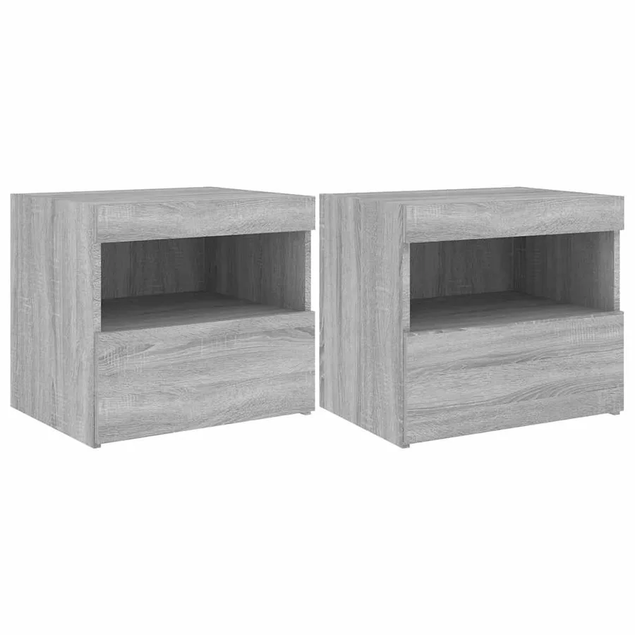 Tables de chevet avec lumières LED 2 pcs sonoma gris 50x40x45cm - 2
