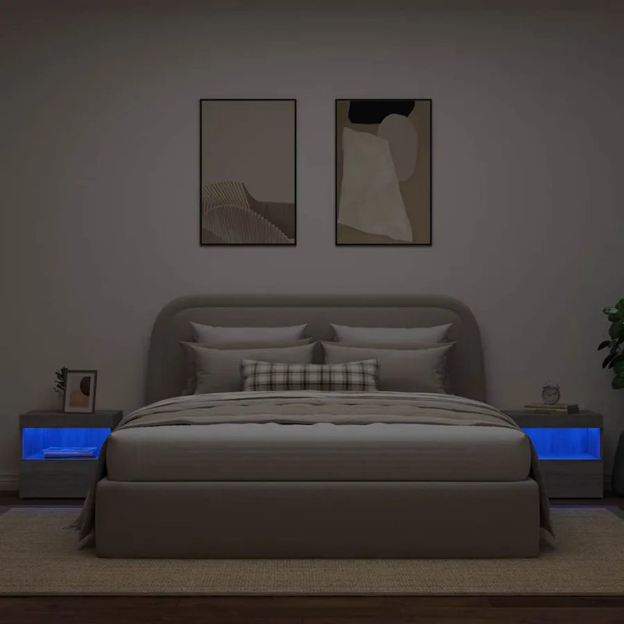 Tables de chevet avec lumières LED 2 pcs sonoma gris 50x40x45cm - 4