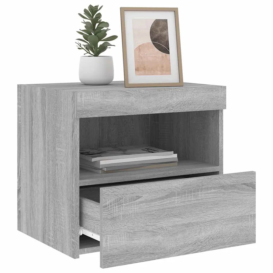 Tables de chevet avec lumières LED 2 pcs sonoma gris 50x40x45cm - 5