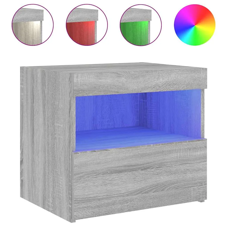 Tables de chevet avec lumières LED 2 pcs sonoma gris 50x40x45cm - 6