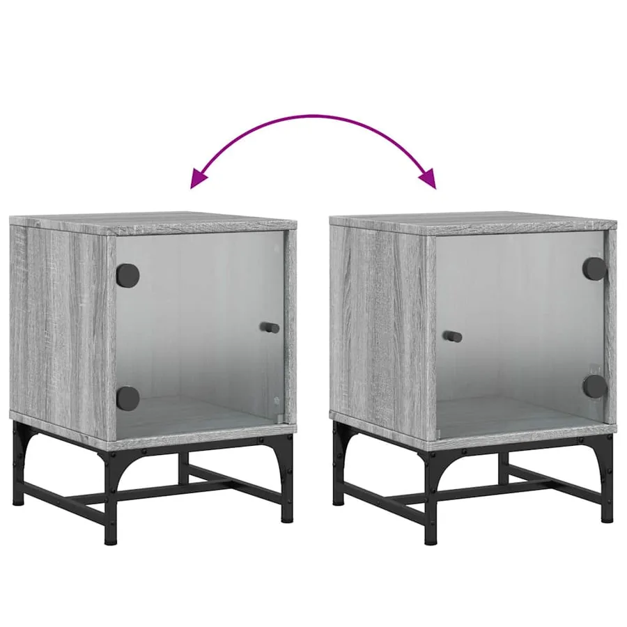Table de chevet avec porte en verre sonoma gris 35x37x50 cm - 10