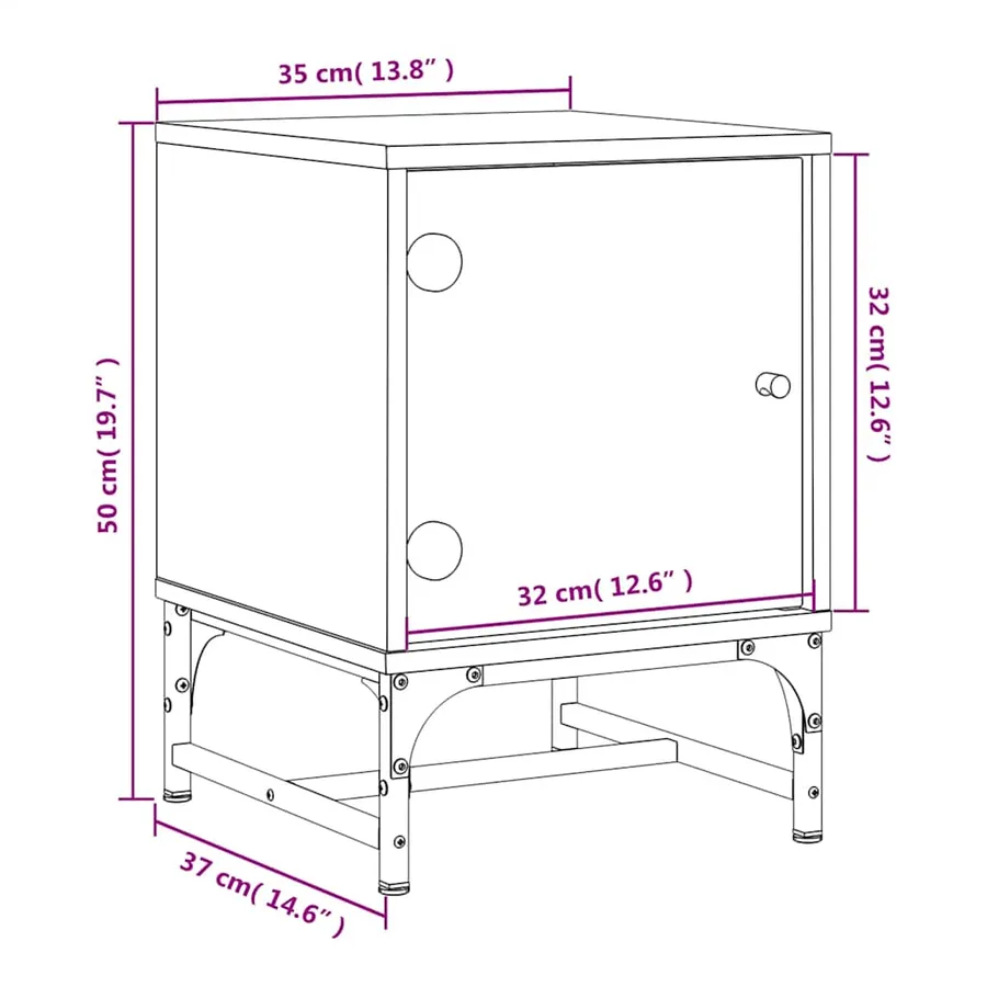 Table de chevet avec porte en verre sonoma gris 35x37x50 cm - 12