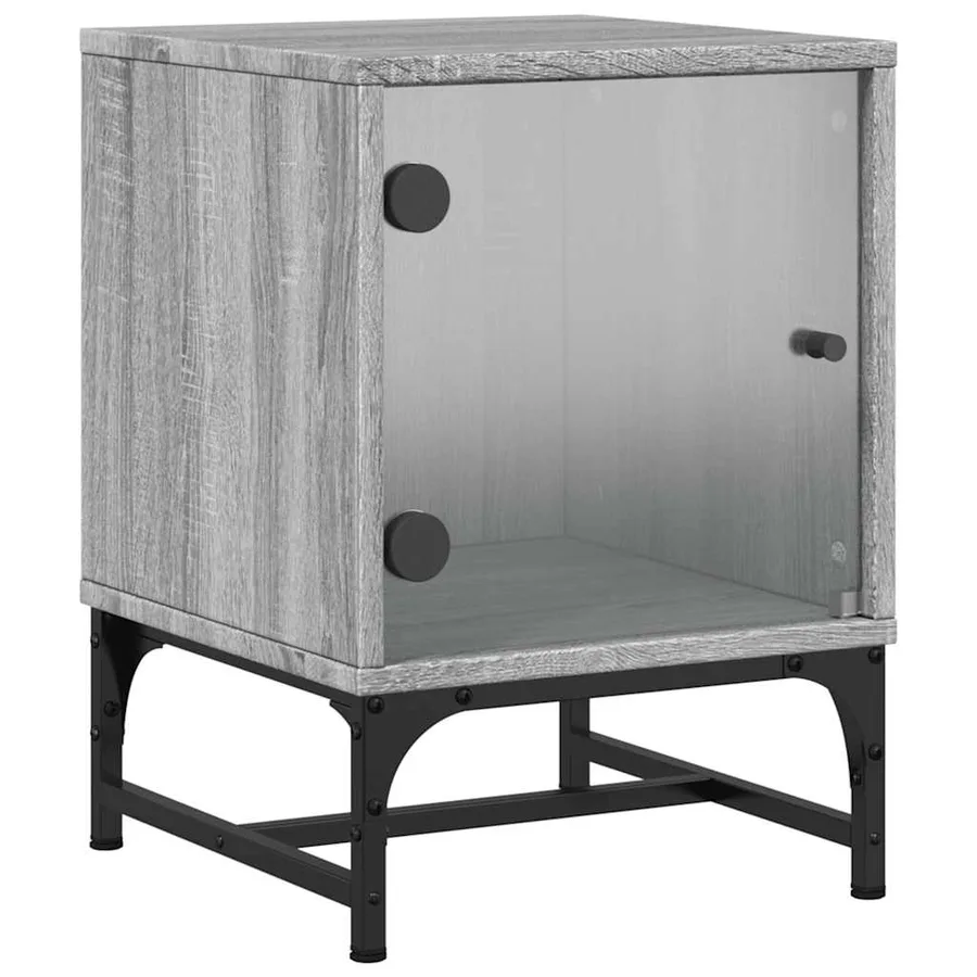 Table de chevet avec porte en verre sonoma gris 35x37x50 cm - 2