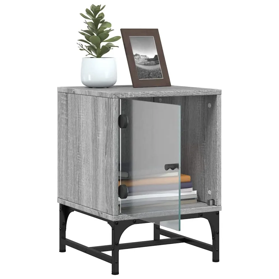 Table de chevet avec porte en verre sonoma gris 35x37x50 cm - 5
