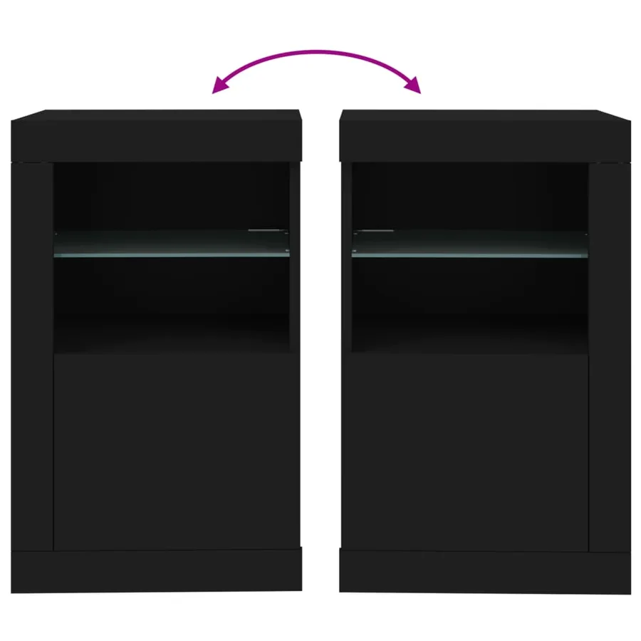 Armoires latérales et lumières LED 2 pcs noir bois d'ingénierie - 11