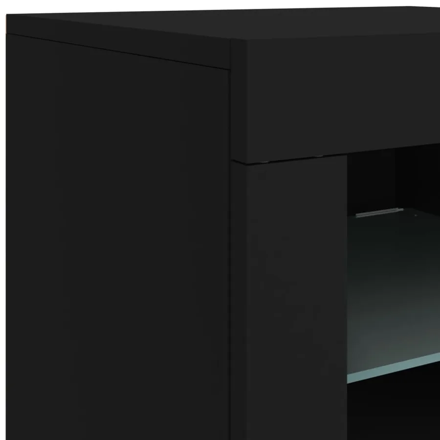 Armoires latérales et lumières LED 2 pcs noir bois d'ingénierie - 12