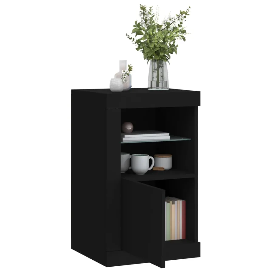 Armoires latérales et lumières LED 2 pcs noir bois d'ingénierie - 4