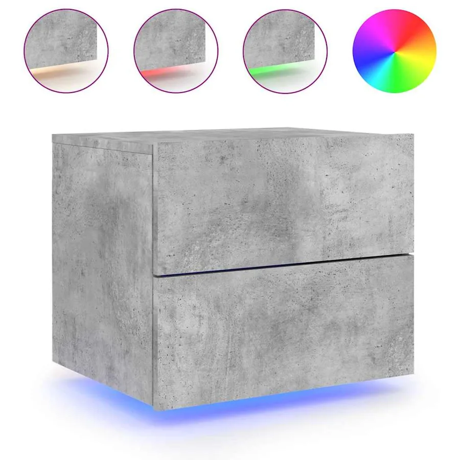 Table de chevet murale avec lumières LED gris béton - 2