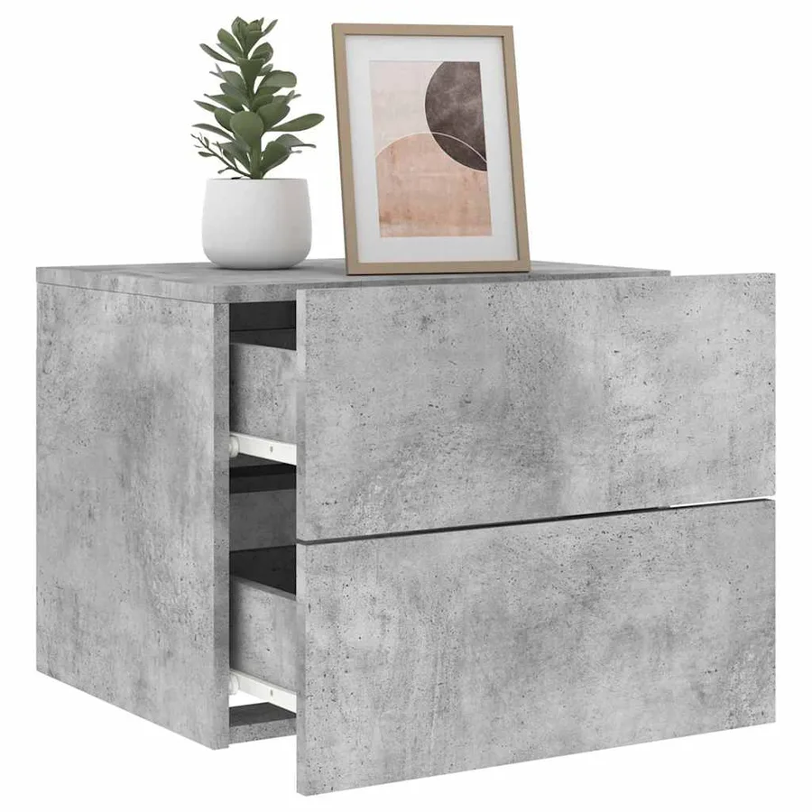 Table de chevet murale avec lumières LED gris béton - 5
