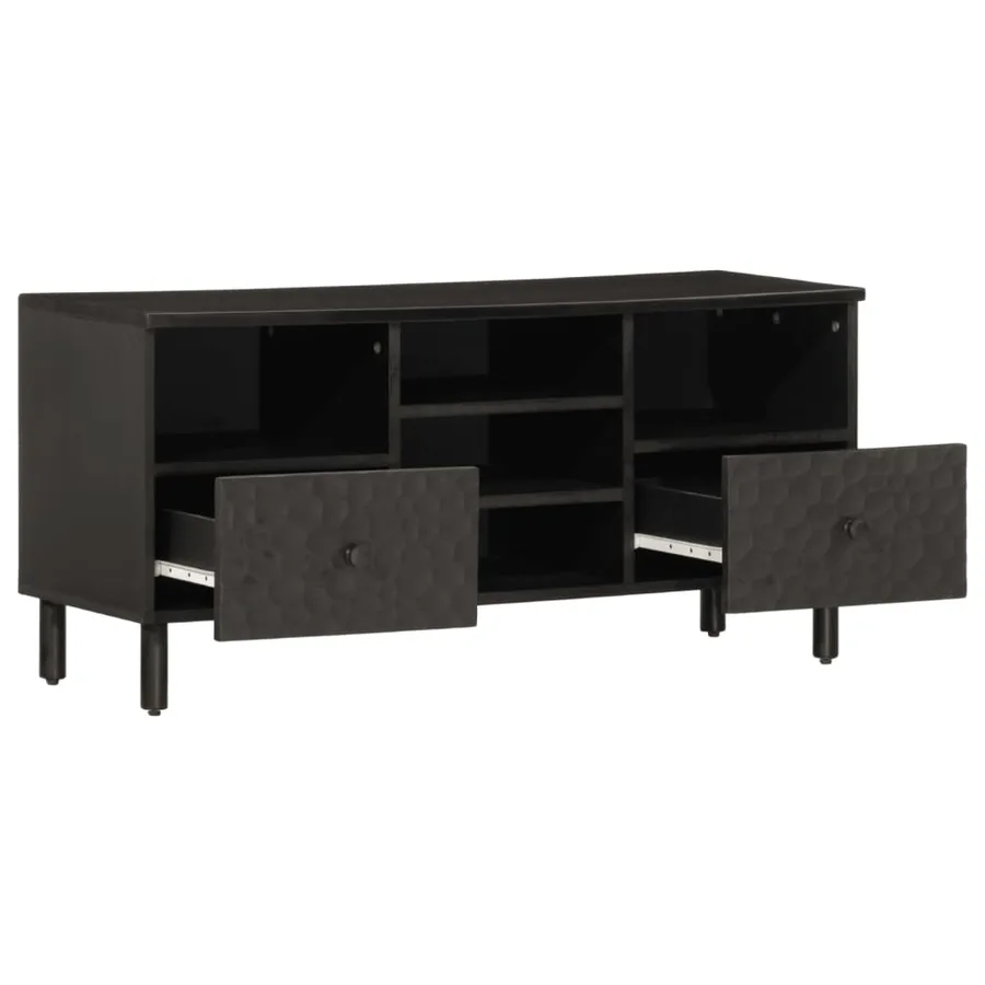 Meuble TV noir 100x33x46 cm bois massif de manguier - 2