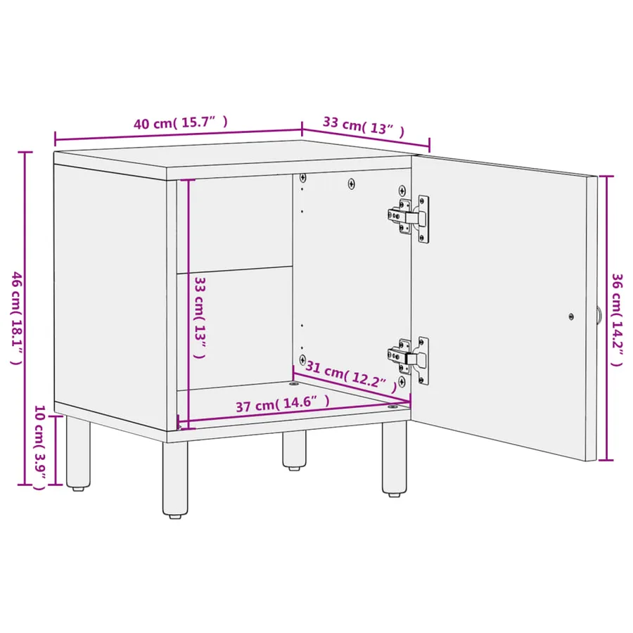 Tables de chevet 2 pcs noir 40x33x46 cm bois de manguier solide - 12