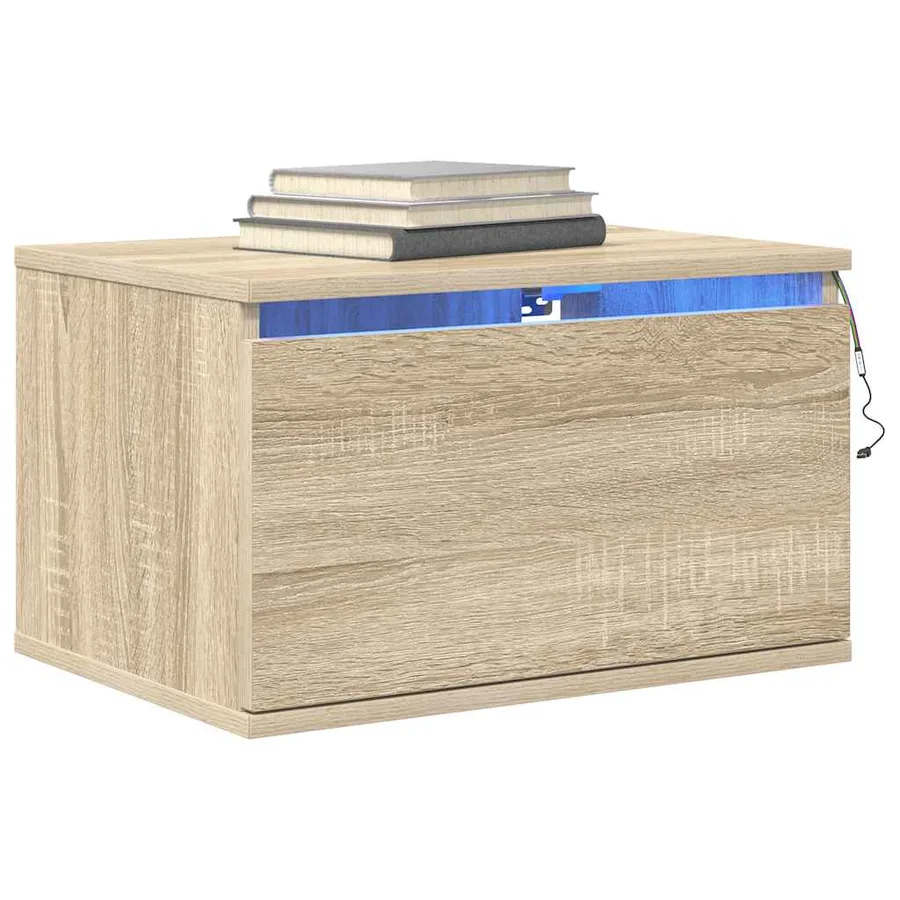 Table de chevet murale avec lumières LED chêne sonoma - 5