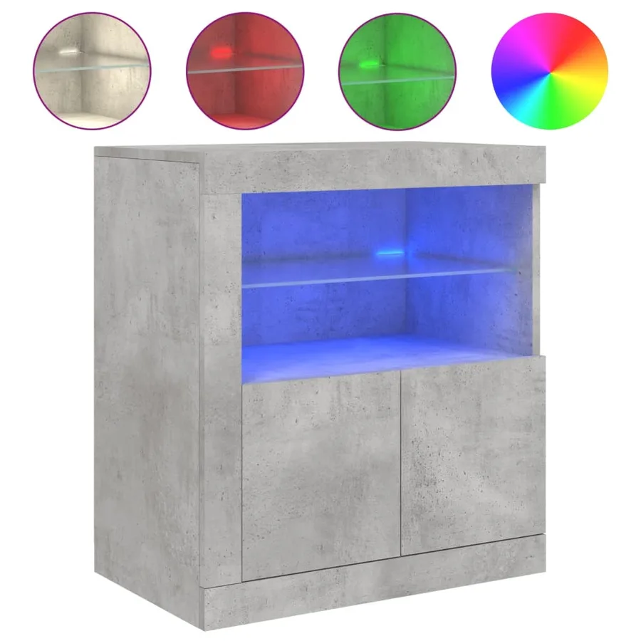 Buffet avec lumières LED gris béton 60,5x37x67 cm - 2