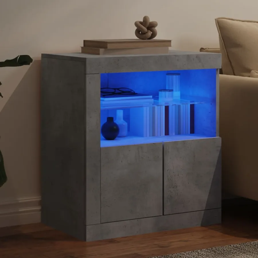 Buffet avec lumières LED gris béton 60,5x37x67 cm - 4