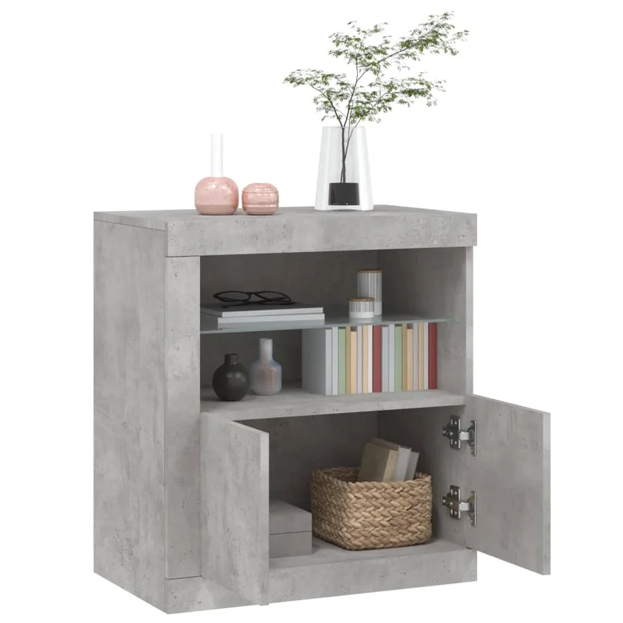 Buffet avec lumières LED gris béton 60,5x37x67 cm - 5