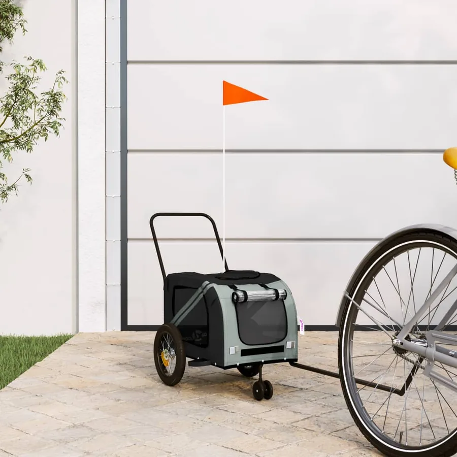 Remorque de vélo pour animaux de compagnie gris et noir