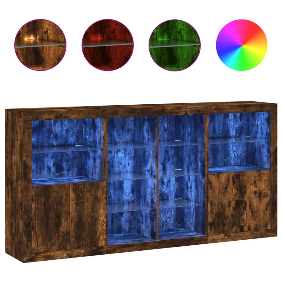 Buffet avec lumières LED chêne fumé 202x37x100 cm - 2