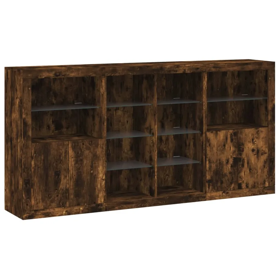 Buffet avec lumières LED chêne fumé 202x37x100 cm - 3