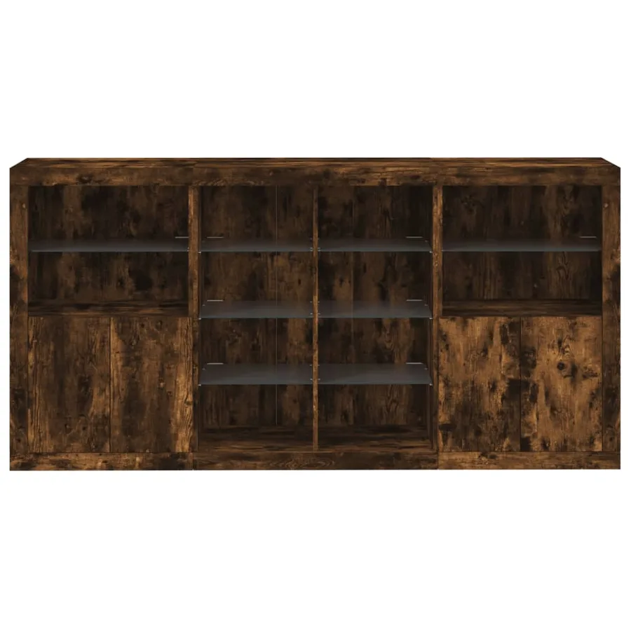Buffet avec lumières LED chêne fumé 202x37x100 cm - 6