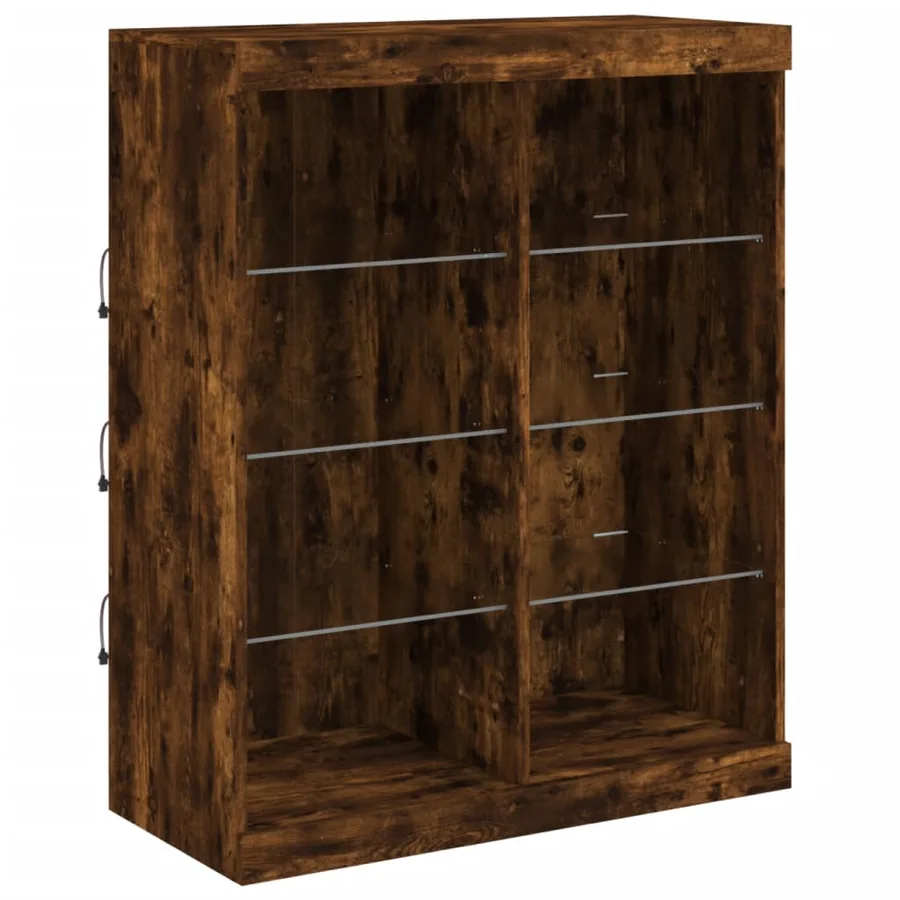 Buffet avec lumières LED chêne fumé 202x37x100 cm - 9