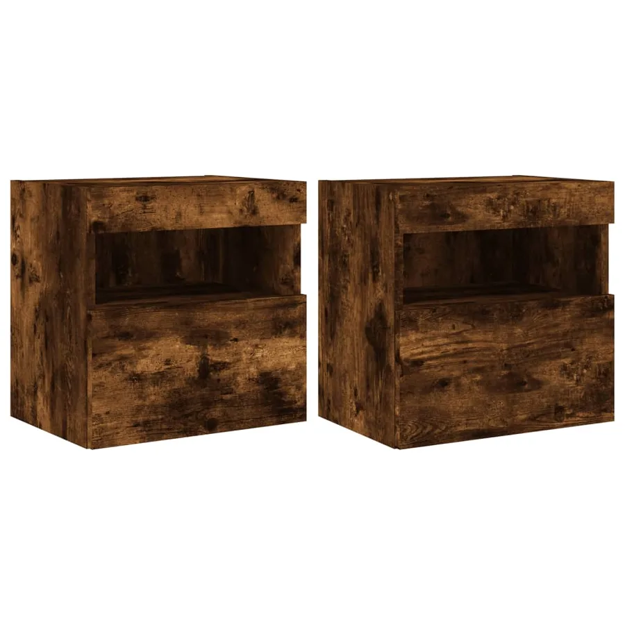Meubles TV muraux et lumières LED 2pcs chêne fumé 40x30x40 cm - 2