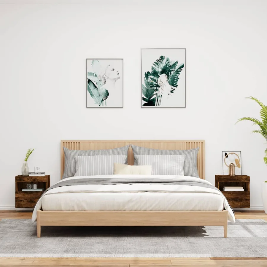 Meubles TV muraux et lumières LED 2pcs chêne fumé 40x30x40 cm - 4