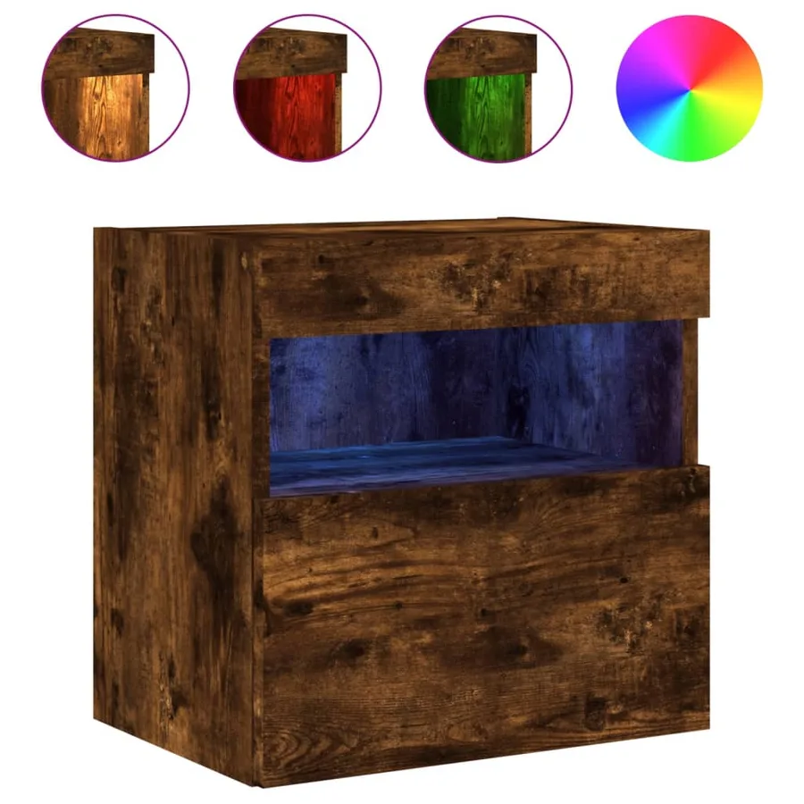 Meubles TV muraux et lumières LED 2pcs chêne fumé 40x30x40 cm - 7