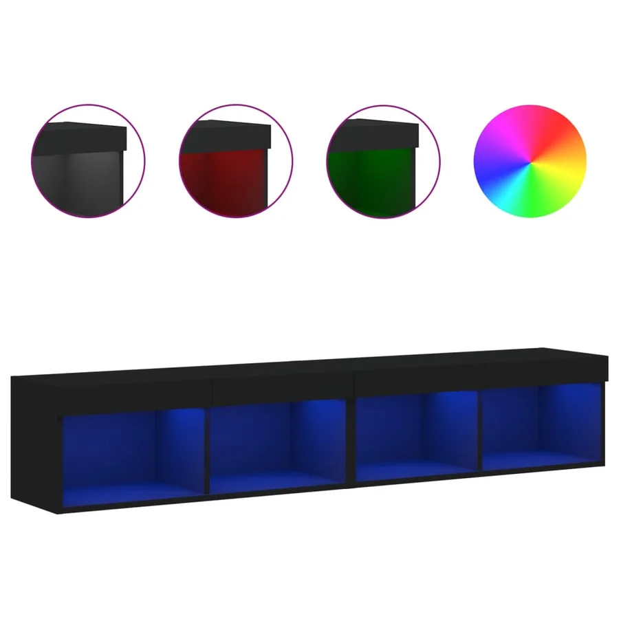 Meubles TV avec lumières LED 2 pcs noir 80x30x30 cm - 2
