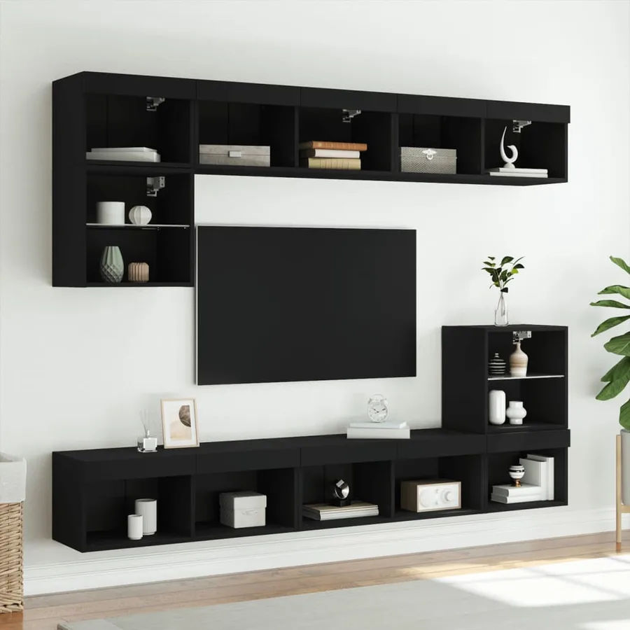 Meubles TV avec lumières LED 2 pcs noir 80x30x30 cm - 3