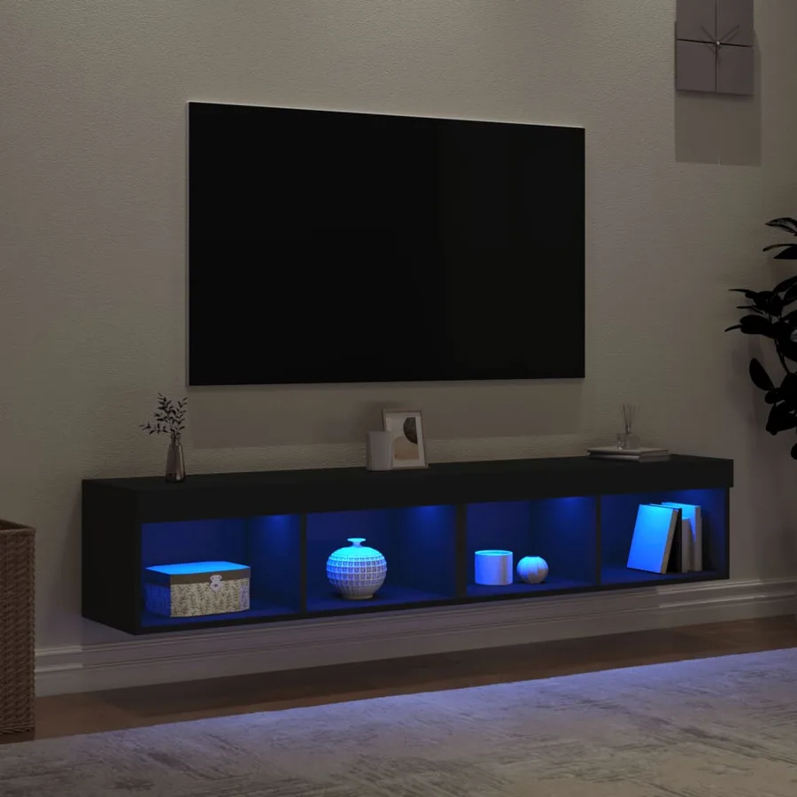 Meubles TV avec lumières LED 2 pcs noir 80x30x30 cm - 4