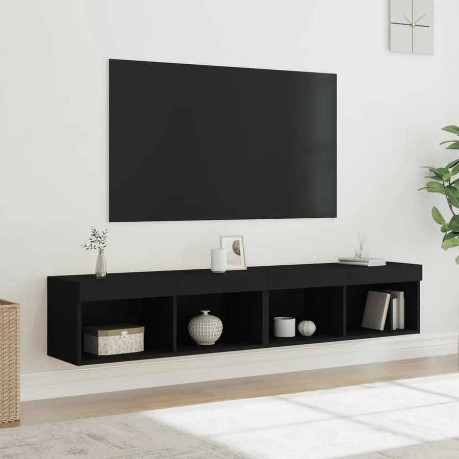 Meubles TV avec lumières LED 2 pcs noir 80x30x30 cm - 5