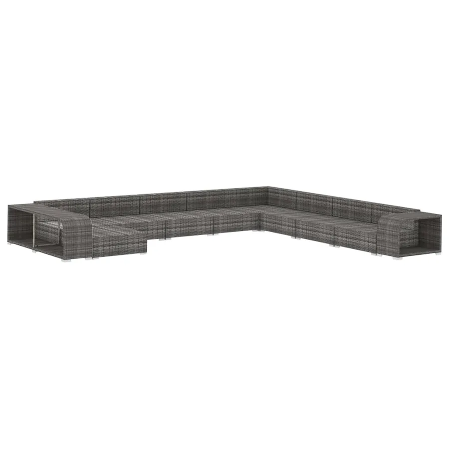 Salon de jardin 11 pcs avec coussins Résine tressée Gris - 3
