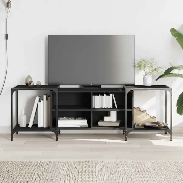 Meuble TV noir 153x37x50 cm bois d'ingénierie