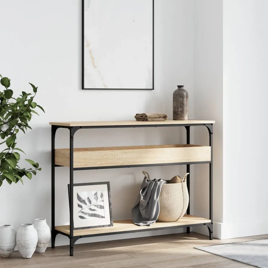 Table console avec étagère Chêne Sonoma 100 x 29 x 75 cm Bois d'ingénierie - 3