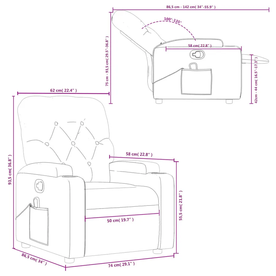 Fauteuil inclinable de massage noir tissu - 13