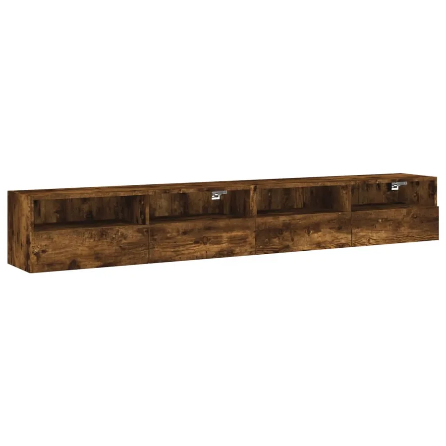 Meubles TV muraux 2pcs chêne fumé 100x30x30cm bois d'ingénierie - 2