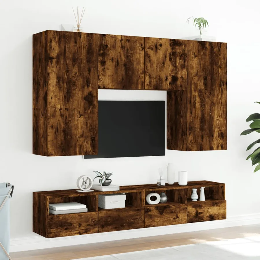 Meubles TV muraux 2pcs chêne fumé 100x30x30cm bois d'ingénierie - 4