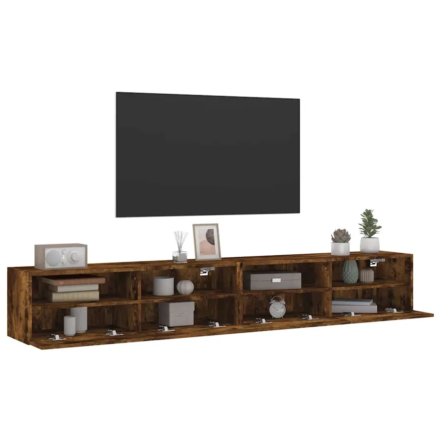 Meubles TV muraux 2pcs chêne fumé 100x30x30cm bois d'ingénierie - 5