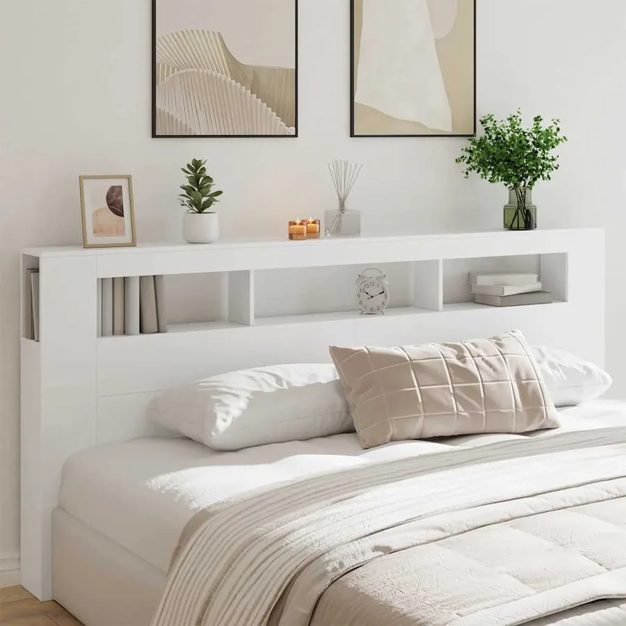 Tête de lit à LED blanc 220x18,5x103,5 cm bois d'ingénierie - 3
