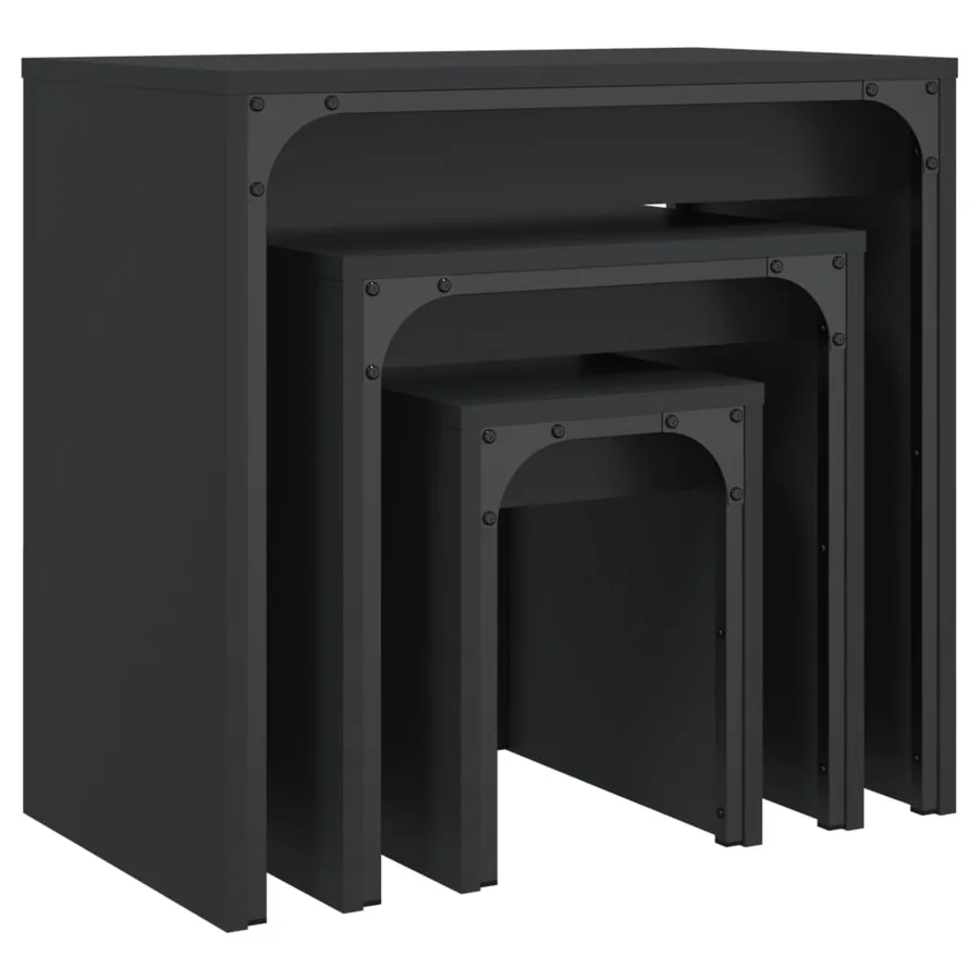 Tables basses gigognes 3 pcs noir bois d'ingénierie - 4
