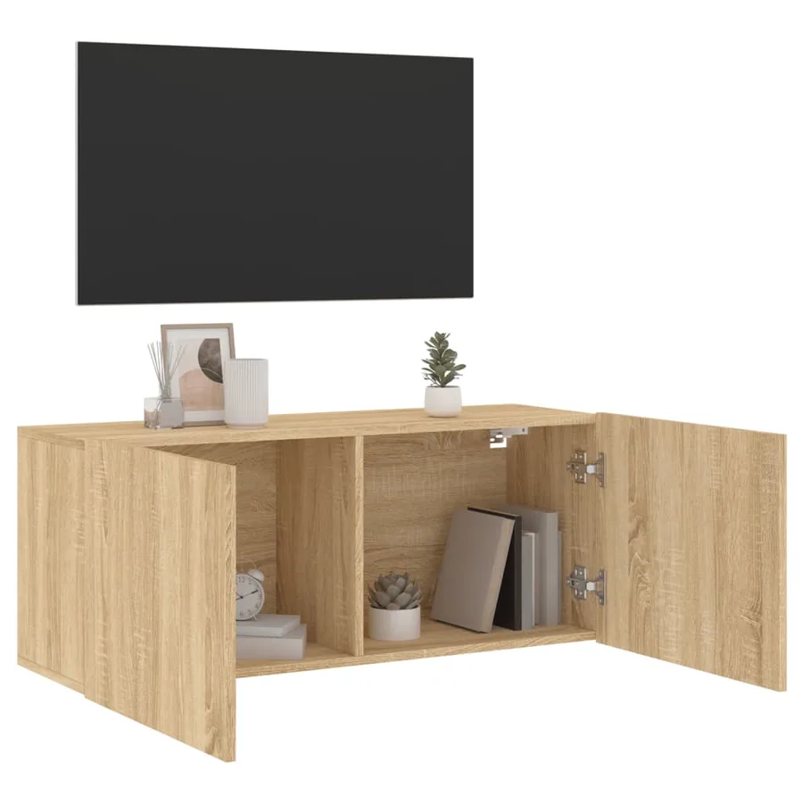 Meuble TV mural chêne sonoma 100x30x41 cm - 4