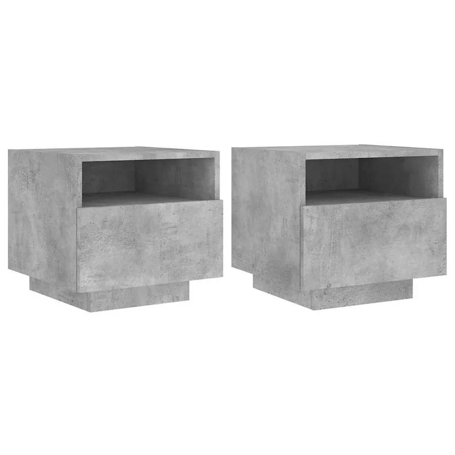 Armoires de chevet avec lumières LED 2 pcs gris béton - 2