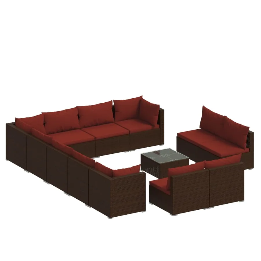 Salon de jardin 13 pcs avec coussins Marron Résine tressée - 2
