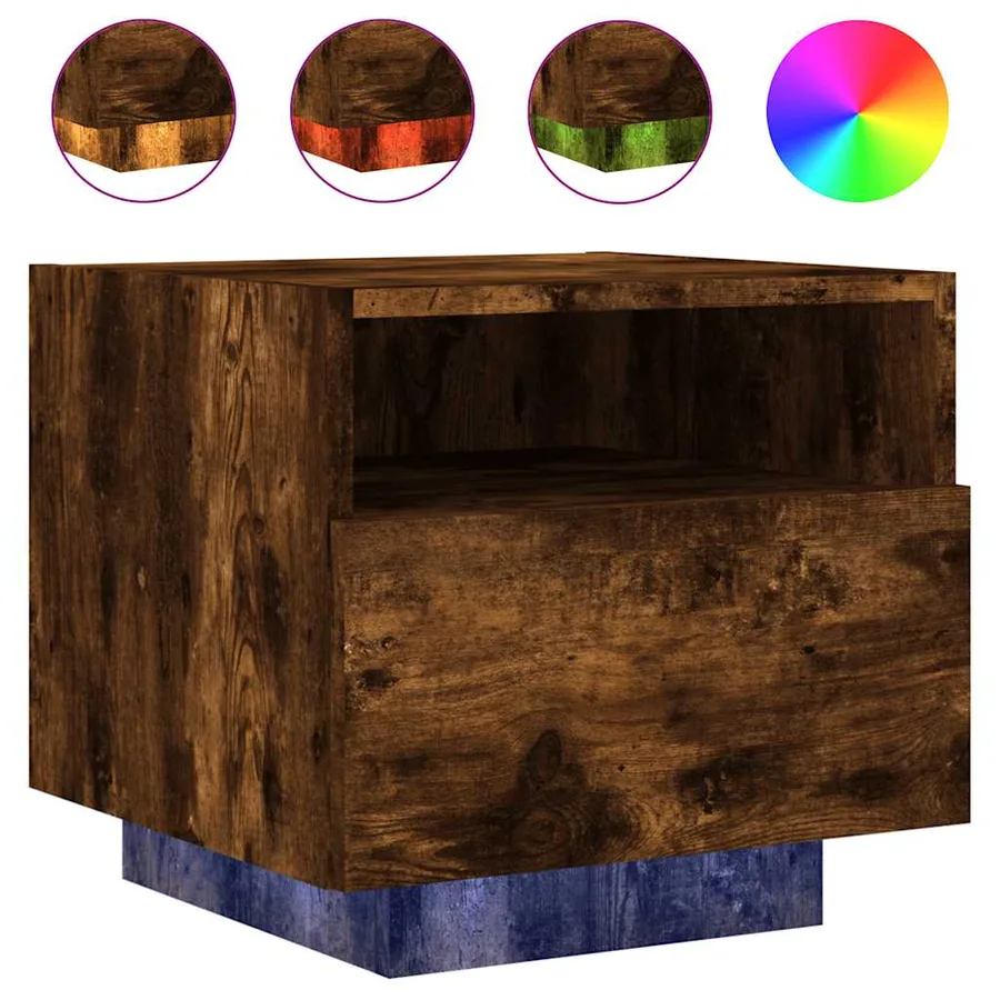 Armoires de chevet avec lumières LED 2 pcs chêne fumé - 5