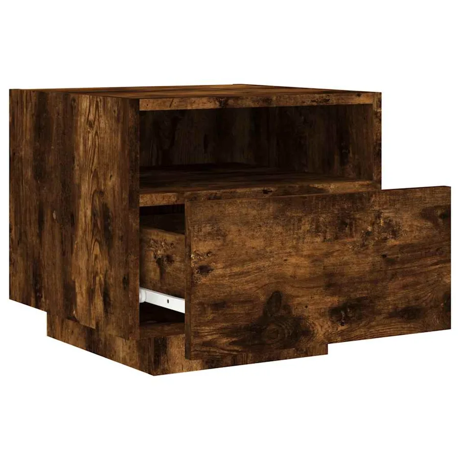 Armoires de chevet avec lumières LED 2 pcs chêne fumé - 6