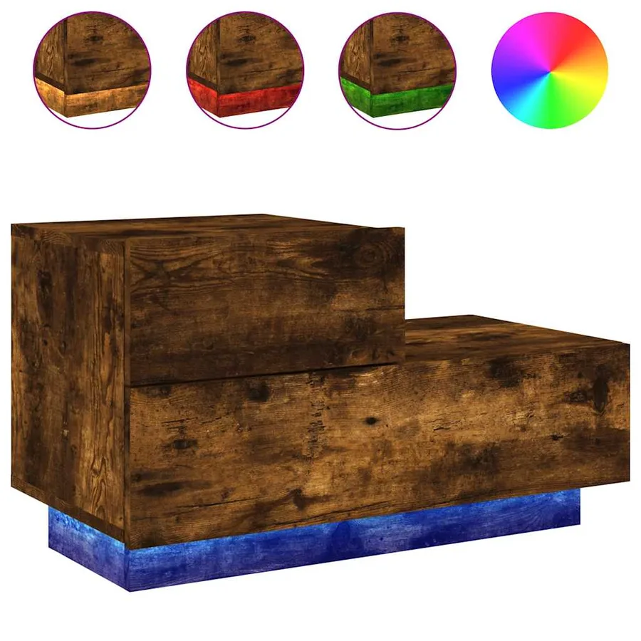 Table de chevet avec lumières LED chêne fumé 70x36x40,5 cm - 2